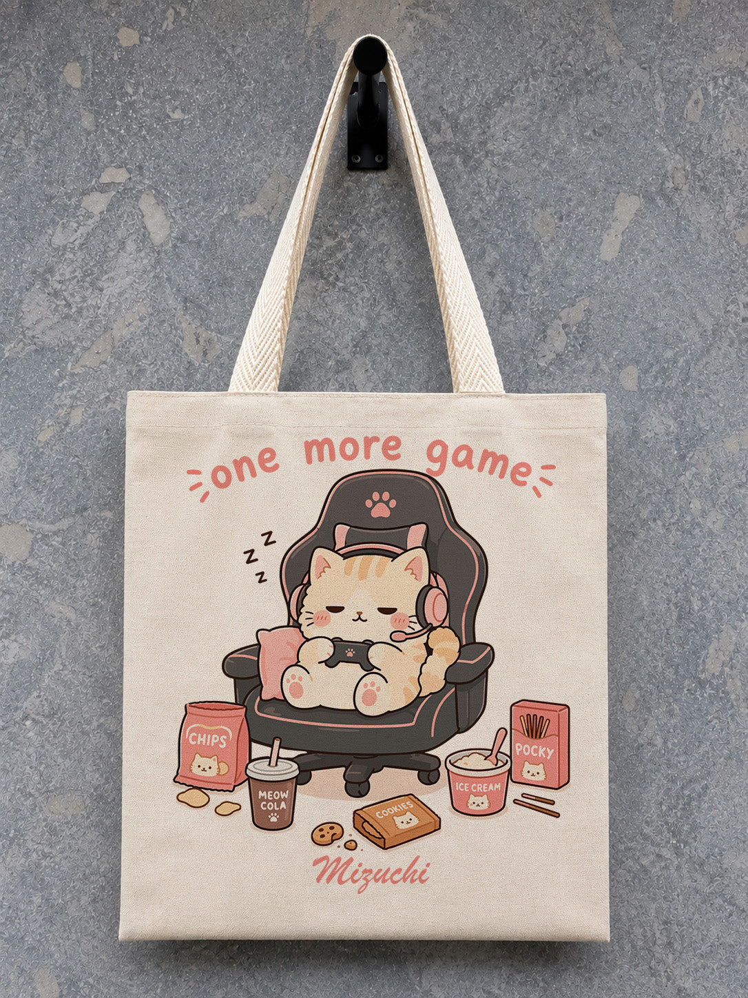 One More Game Cat Canvas Tote Bag