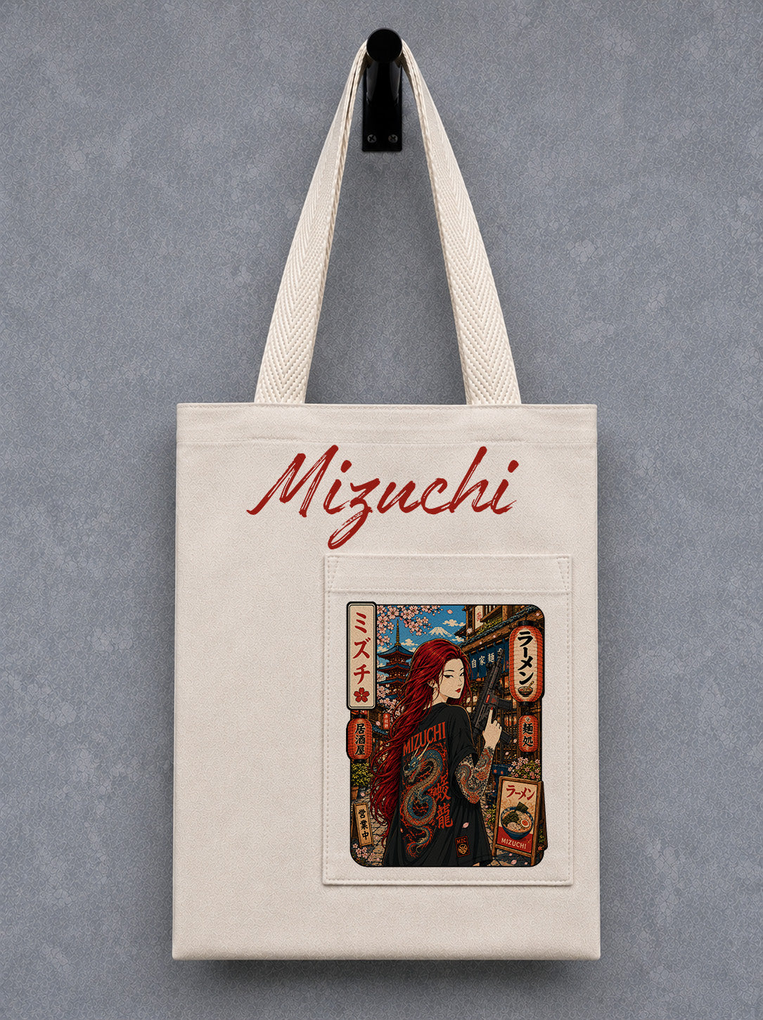 Mizuchi Dragon Street Girl Pocket Canvas Tote Bag
