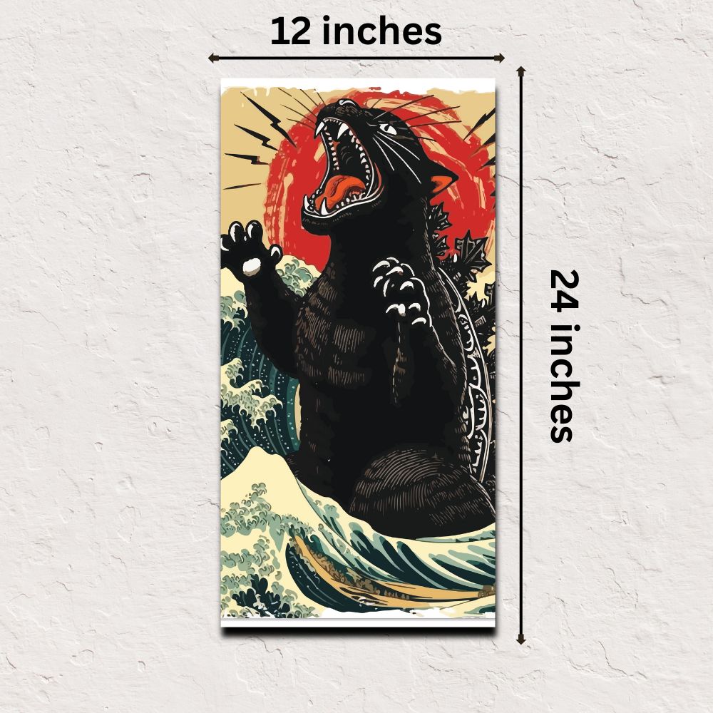 Japanese poster online – Catzilla kaiju cat art print 12x24 inch retro decor