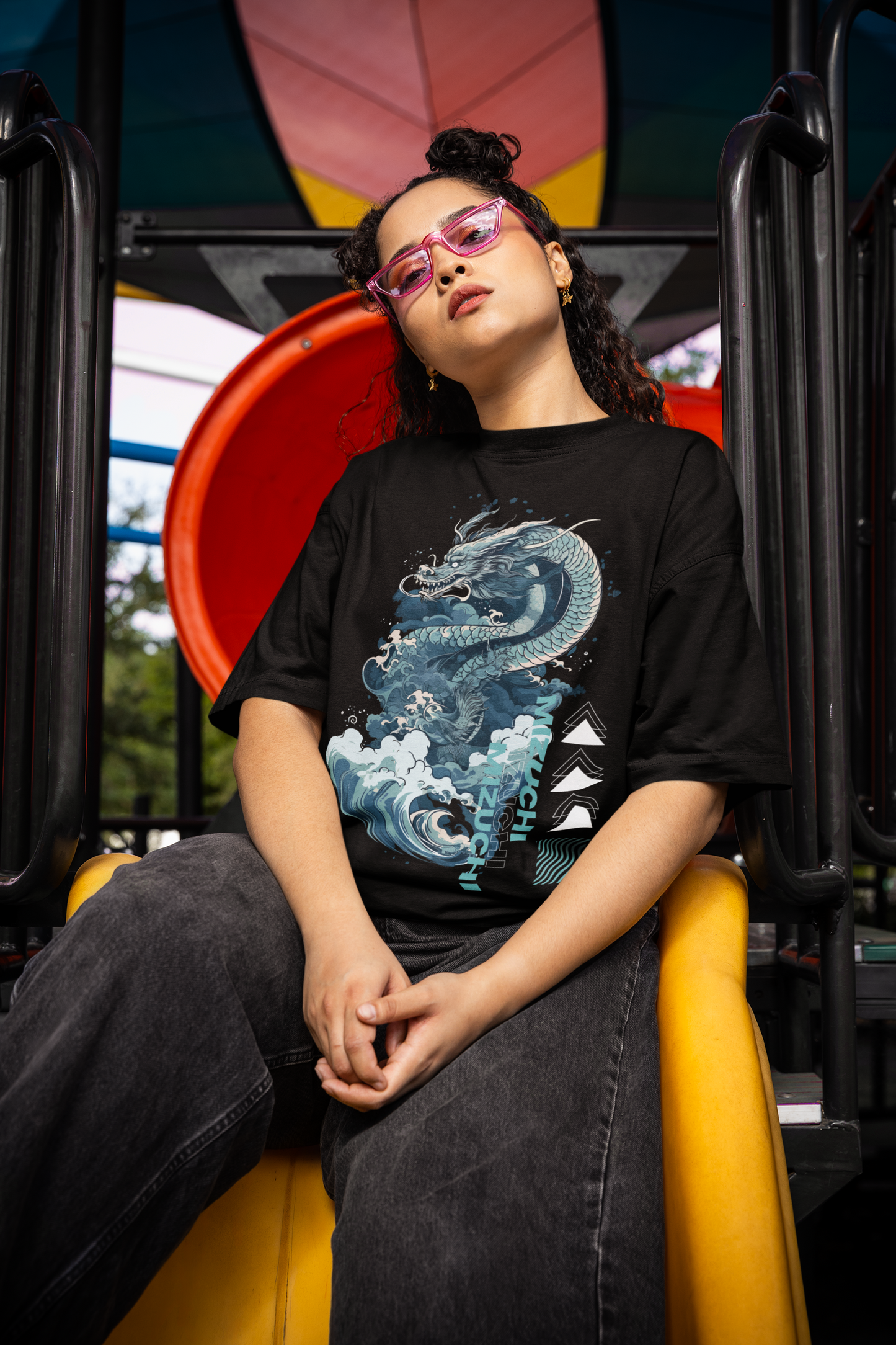 Japanese streetwear tee featuring Mizuchi Majeste, regal design, oversized fit, Nightvision Series drop.