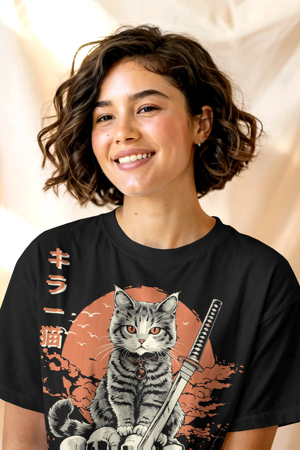 Nightvision Series Samurai Cat Eclipse print, samurai warrior cat, Japanese streetwear.