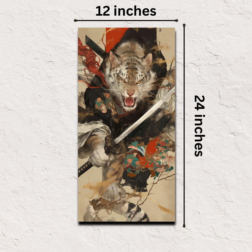 🎁 Tiger Warlord Japanese Poster – 12x24 Inch (1x2 ft) Warrior Art Print (100% off)