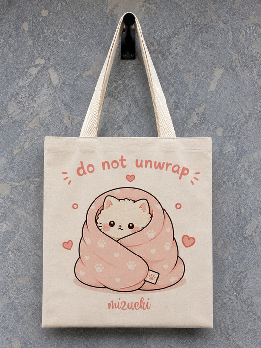 Do Not Unwrap Kawaii Cat Canvas Tote Bag