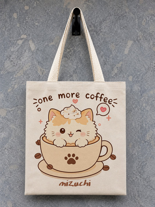 One More Coffee Cat Canvas Tote Bag