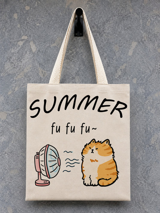 Summer Fu Fu Cat Canvas Tote Bag