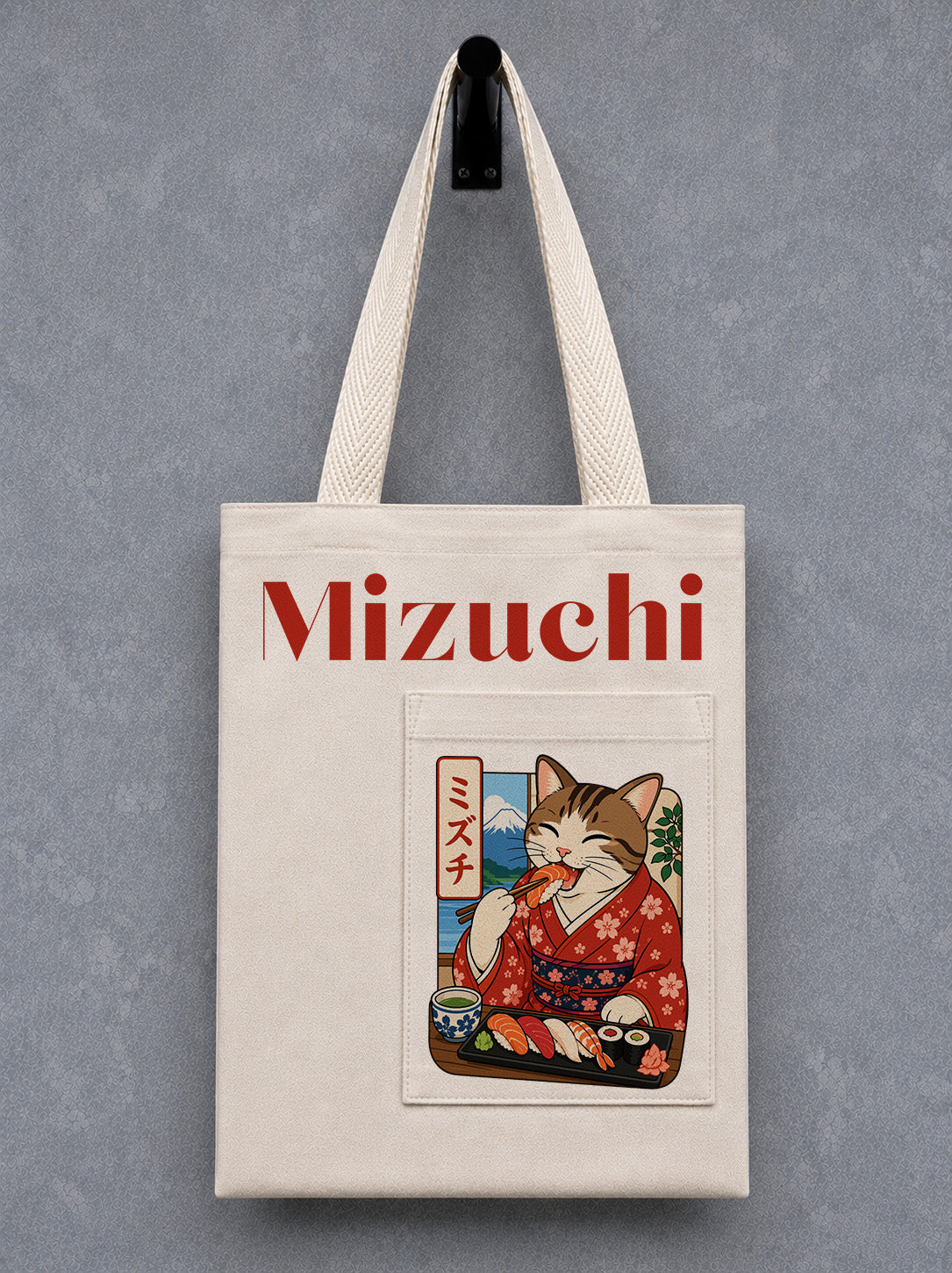 Mizuchi Sushi Cat Pocket Canvas Tote Bag