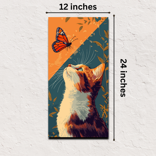 Japanese poster online – Butterfly Muse cat art print 12x24 inch decor