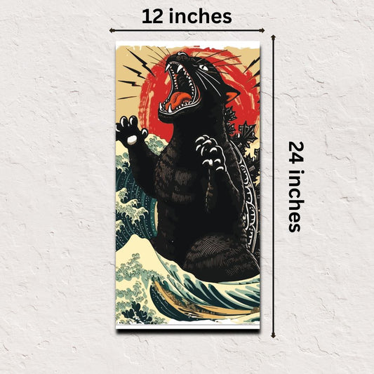 Japanese poster online – Catzilla kaiju cat art print 12x24 inch retro decor