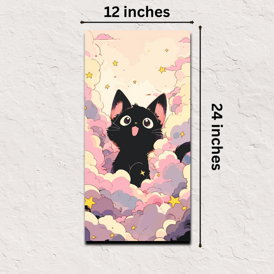 Japanese poster online – Celestial Kitten kawaii cat art print 12x24 inch decor