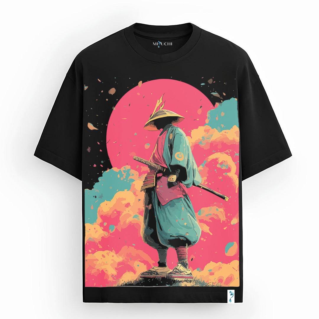 Cloud Ronin oversized Japanese streetwear T-shirt, lone samurai, sunset clouds, Mizuchi Nightvision Series.