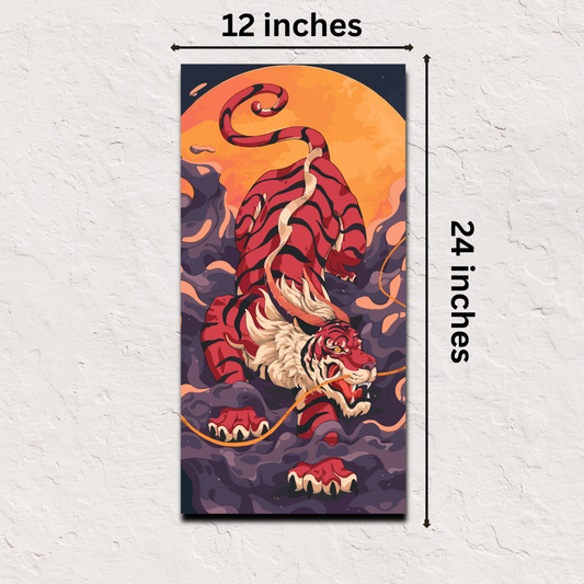 Japanese poster online – Crimson Tiger Spirit art print 12x24 inch mythic decor