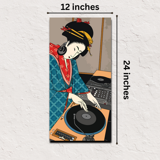 Japanese poster online – DJ Geisha art print 12x24 inch modern Japanese decor