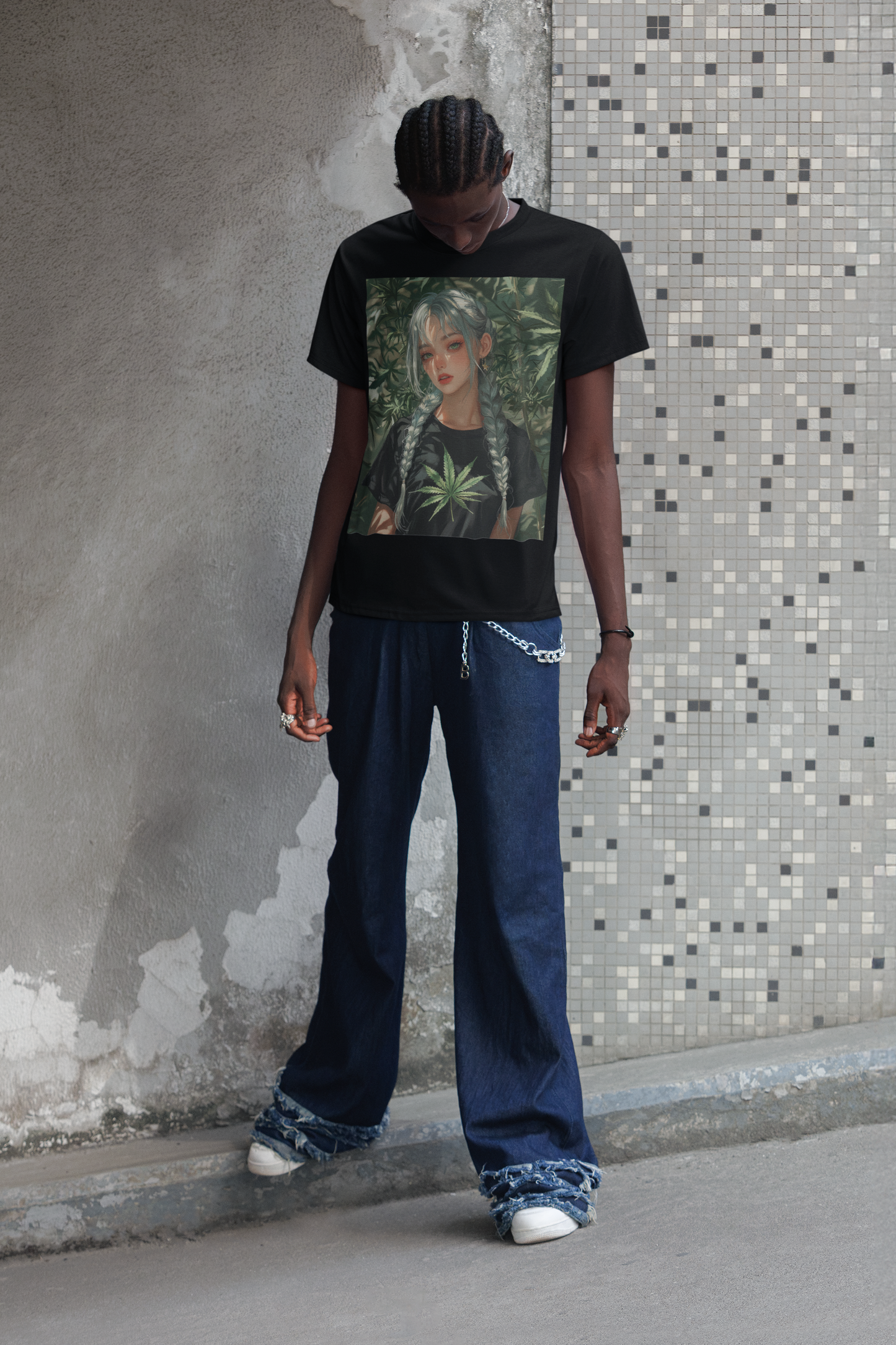 Marijuana limited edition T-shirt, smoke, foliage, Japanese print, oversized fit.