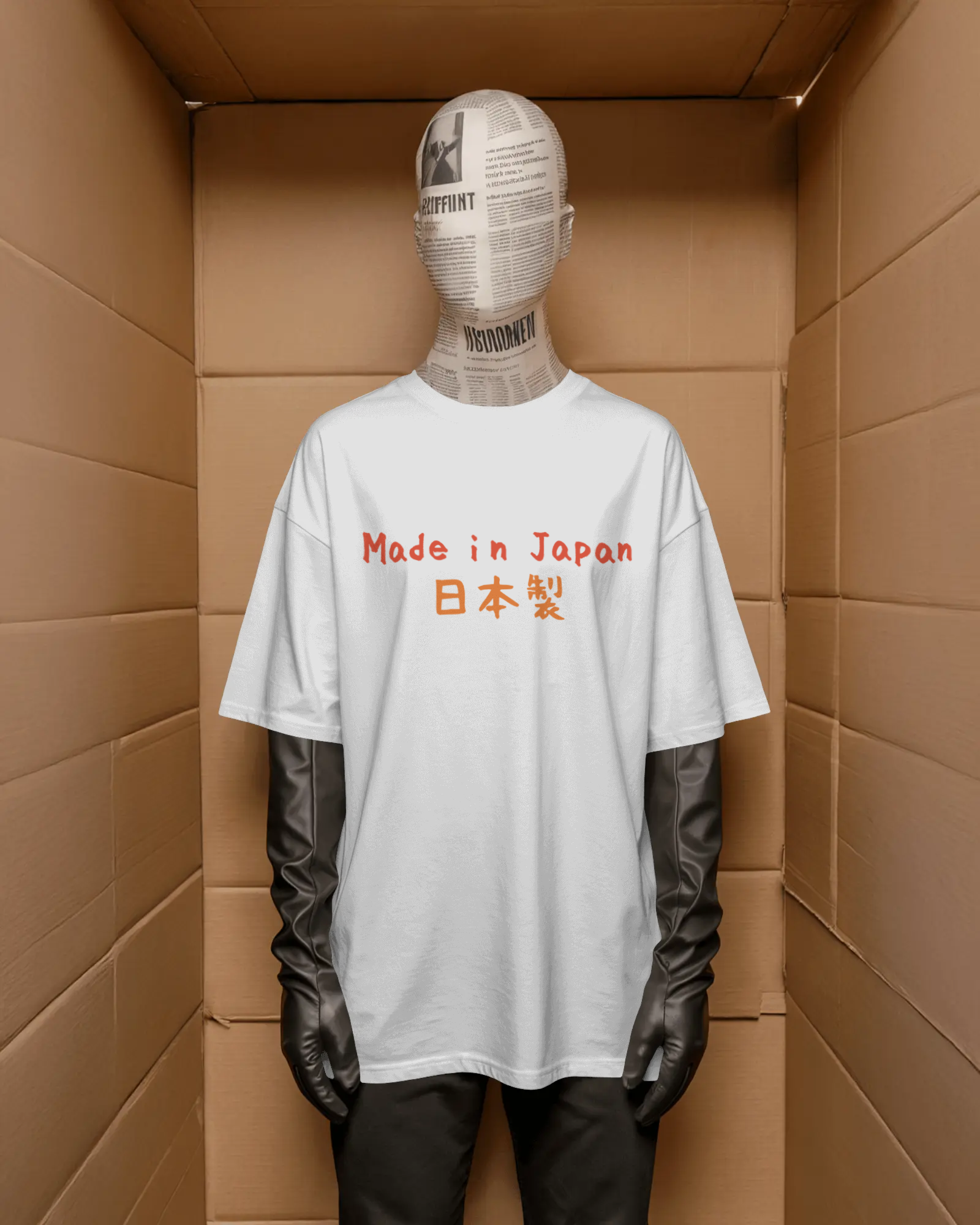 Mizuchi Japan pride t-shirt front: Simple 日本製 manufacturing text on white cotton tee digital print.