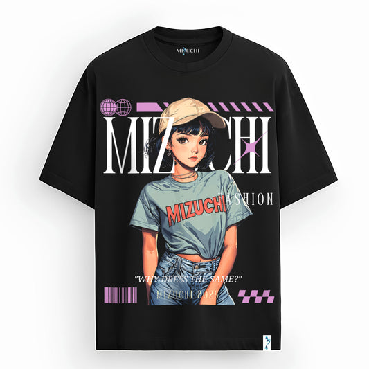 Mizuchi Japanese streetwear oversized T-shirt featuring exclusive graphic designs and premium cotton for modern fashion.