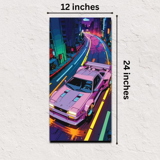 Japanese poster online – Neon Drift Legend car art print 12x24 inch Tokyo decor