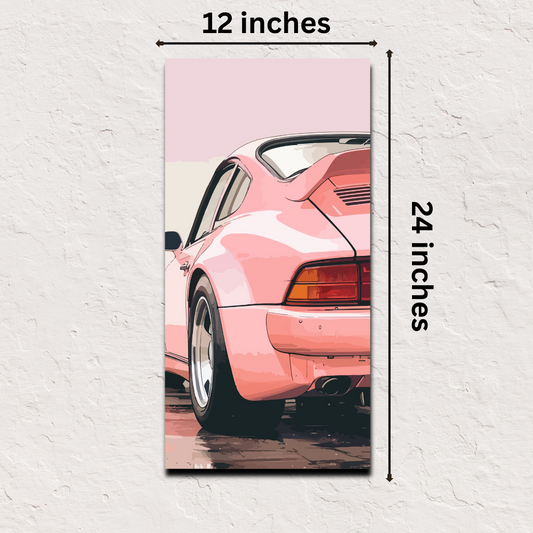 Japanese poster online – Retro Pink Porsche car art print 12x24 inch decor