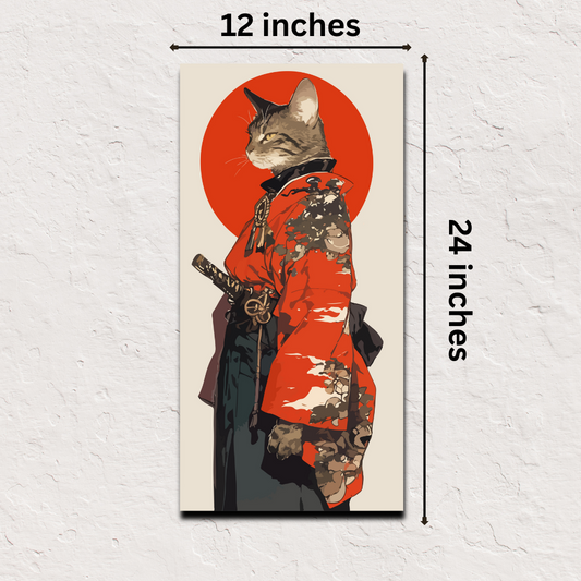 Japanese poster online – Samurai Cat Majesty art print 12x24 inch warrior decor