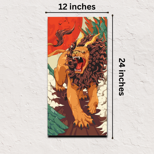 Japanese poster online – Solar Lion mythic art print 12x24 inch celestial decor