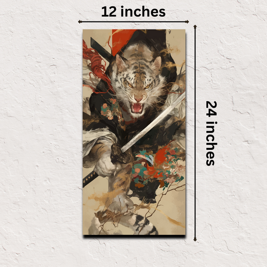 Japanese poster online – Tiger Warlord samurai art print 12x24 inch warrior decor