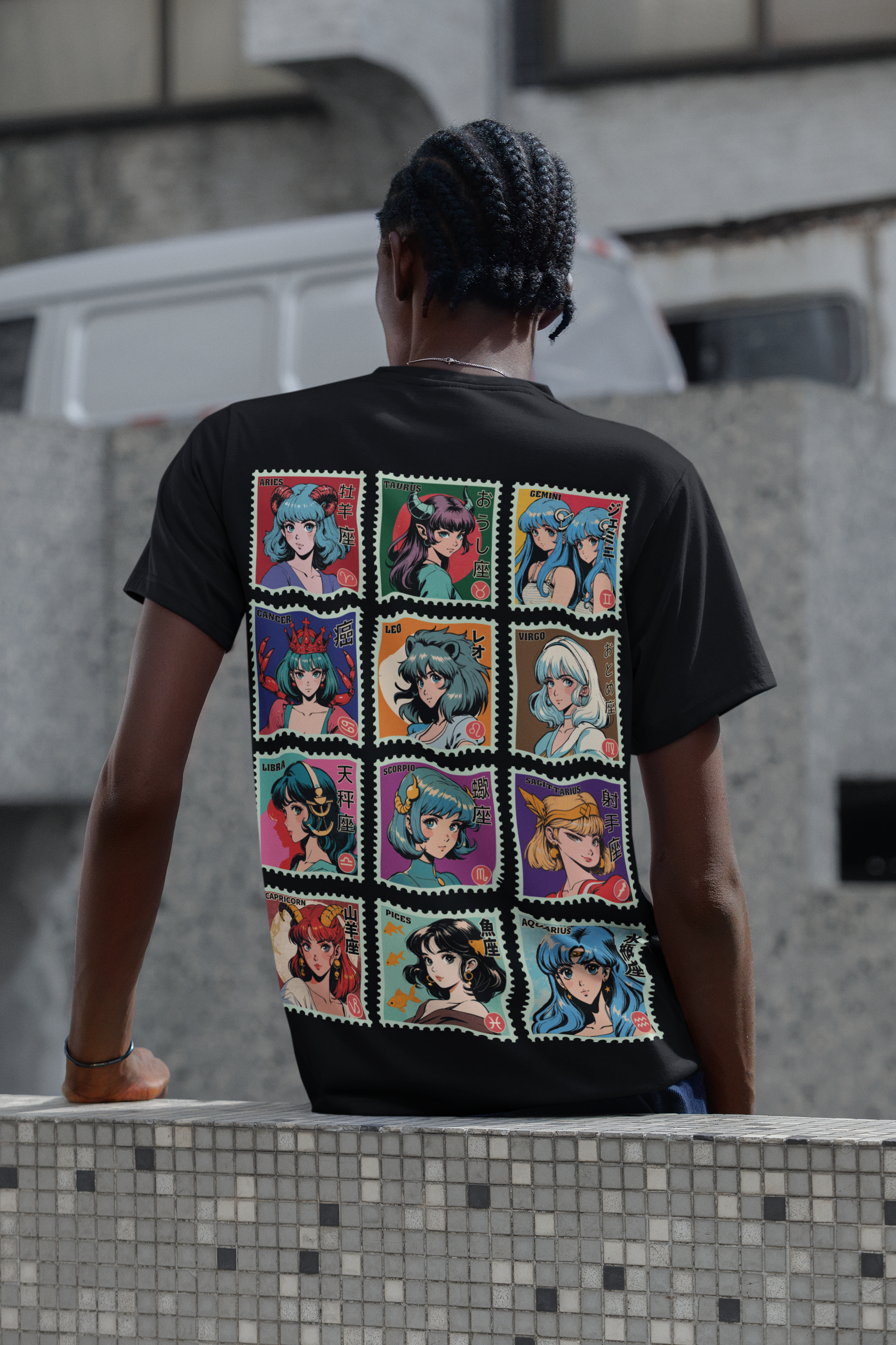 Japanese streetwear T-shirt, What's Your Zodiac, cosmic fortune graphic, Nightvision Series.