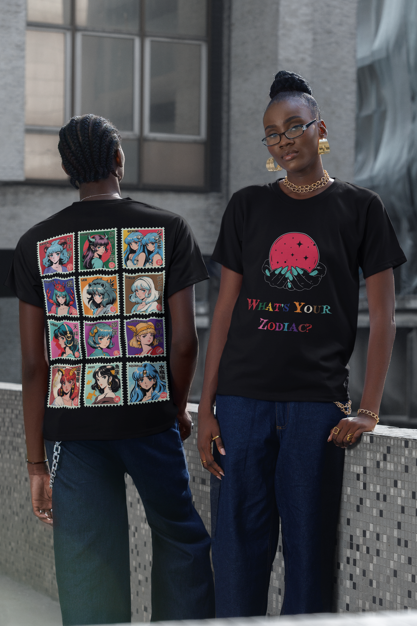 Ltd. edition What's Your Zodiac tee, anime zodiac print, black oversized fit, Japanese street style.